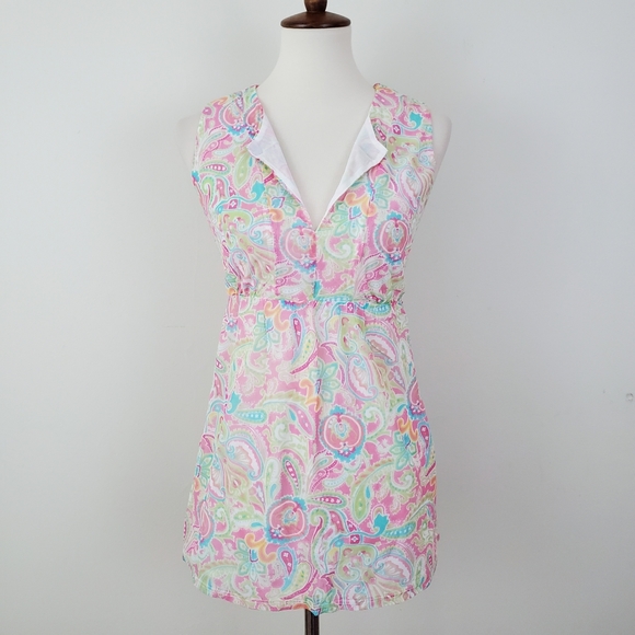 New York & Company Tops - NY & Co Y2K Paisley Mesh Split Neck Top